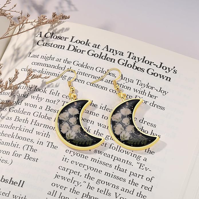 Forget-Me-Not and Queen Anne's Lace Pressed Wildflower Earrings | Pressed Flower Earrings | Handmade Drop and Dangle Earrings | Gift for Woman