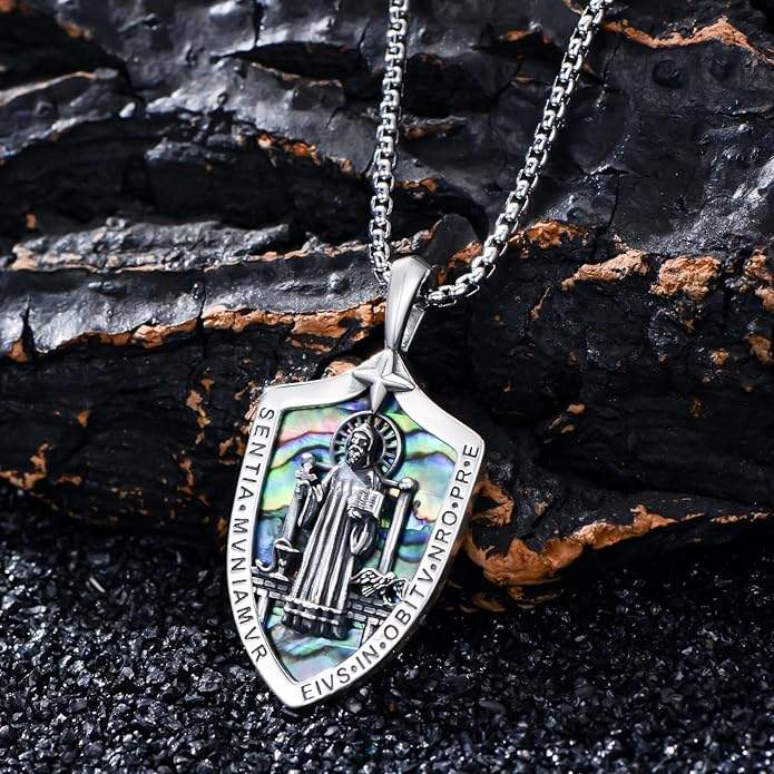 Taioiat Saint Necklace 925 Sterling Silver St Necklace Amulet Pendant Jewelry Religious Gift for Men Women