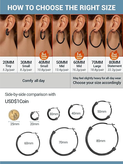 PROSTEEL 30/40/60/80/100mm Chunky Hoop Earrings For Women Gold Plated/Black Stainless Steel Hoops Earrings Statement Jewelry