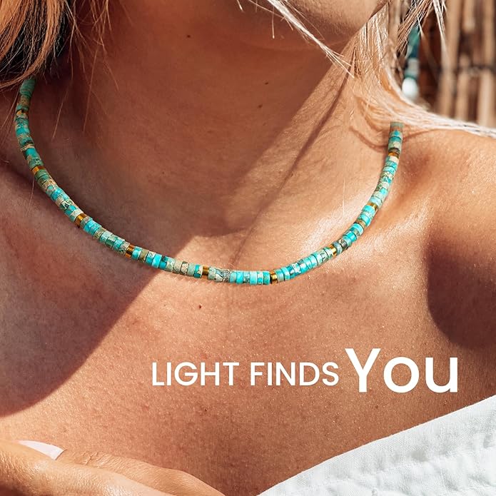 AGOT Beaded Gemstone Necklace for Women: Boho Bead Choker Natural Stone Necklaces - Handmade Jewelry for Summer Beach