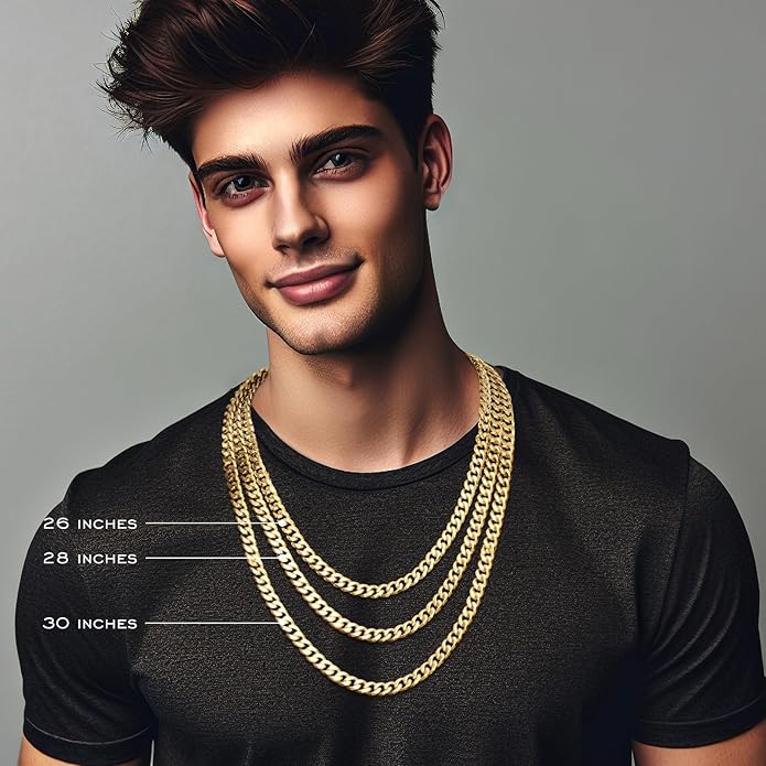 waitrose 7mm Silver Chain for Men Miami Cuban Link Mens Chain,925 Sterling Silver/14K Gold Plated and 316L Stainless Steel Silver/Gold Chains for Men Necklace