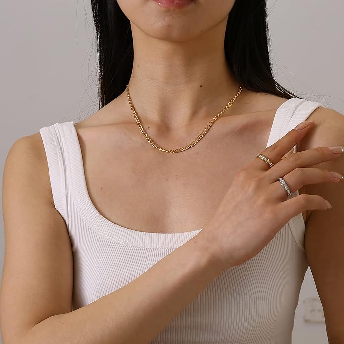 Dainty Chain Necklace for Women, 18K Gold Plated Coin Disc Choker Necklaces Simple Satellite Beaded Twisted Thin Paper Clip Chain Everyday Jewelry Gifts