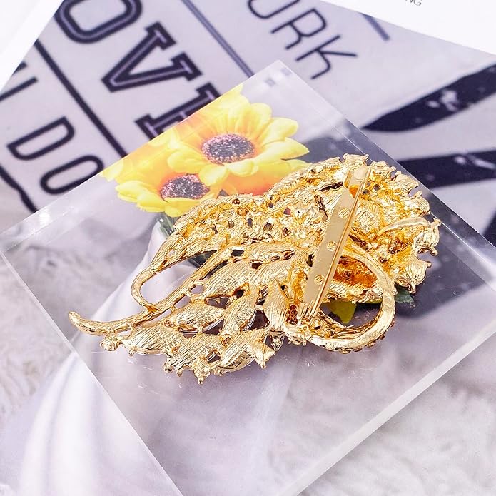 LAXPICOL Vintage Clear Austrian Crystal Elegant Flower Bouquet Wing Brooch for Women