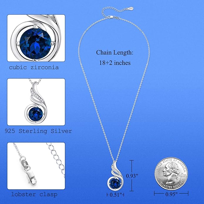 TANGPOET Birthstone Gemstone Necklaces for Women 925 Sterling Silver Dainty Pendant Jewelry Valentines Mothers Day Christmas Birthday Gifts for Mom Girlfriend Wife Daughter