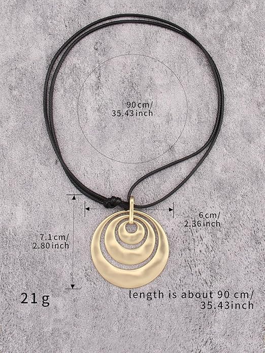 Boho Necklaces for Women Chunky Circle Necklace Layered Boho Circle Leather Choker Necklace Long Vintage Necklaces Bohemian Jewlery Gifts