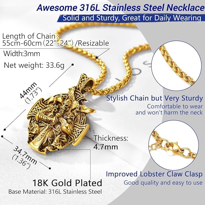PROSTEEL Norse Viking Jewelry for Men Women, Vintage Thor Hammer/Thor Axe/Raven/Odin Necklace, 316L Stainless Steel Pendant Chain, Come with Box