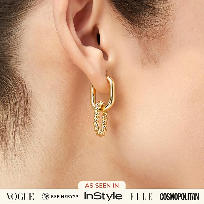 Ana Luisa Ash Double Hoop Earrings for Women - 14K Gold Plated, Silver & Two-Tone Drop Dangle Hoop Earring - Trendy Paperclip Link Huggie Hoop - Hypoallergenic, Water-Resistant & Tarnish-Free Jewelry