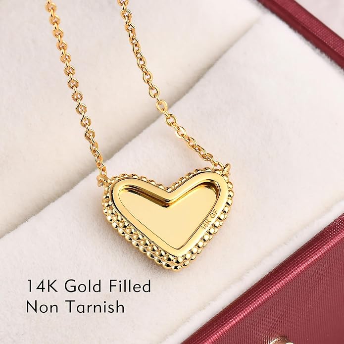 Heart Necklace for Women Dainty 14K Gold Filled Necklace Cute Heart Pendant Adjustable Chain Necklace Trendy Non Tarnish Gold Mother of Pearl Necklace for Wedding Christmas Valentines Day Gifts