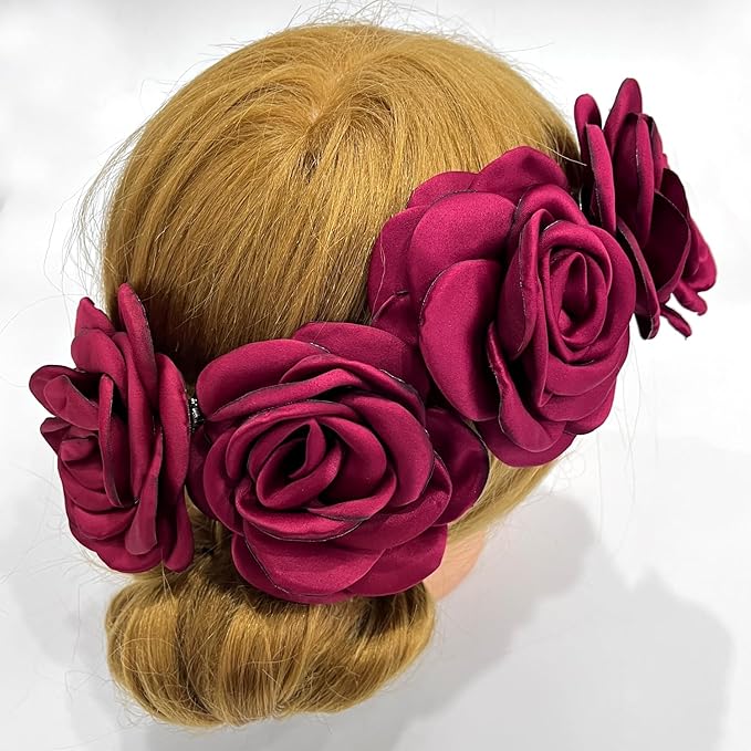 Sanrich Women's Brooches 4pcs Rose Flower Hair Clip Mexican Hair Flowers Clips Hairpin Brooch Tea Party Hats Headpieces (burgundy)