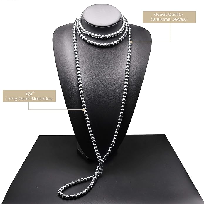 Long Pearl Necklaces for Women Cream White Faux Pearl Strand Layered Necklace Costume Jewelry