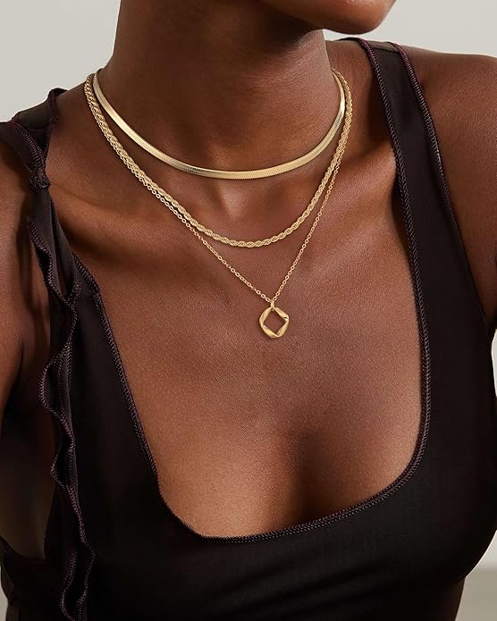 Layered Gold Silver Necklace for Women Non Tarnish,Dainty Choker Statement Chunky Necklace Stack Charm Pendant Chain Necklace Set 14K Gold Plated Long Stacked Womens Necklaces Trendy Jewelry Gift