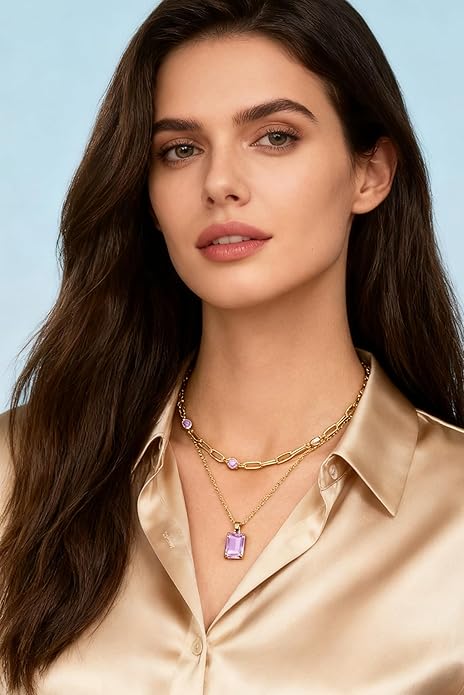 Gold Layered Pendant Necklaces for Women 14k Gold Plated Crystal Choker Necklace Paperclip Rhinestone Necklace Party Prom Jewelry