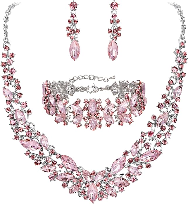 BriLove Women's Wedding Bridal Austrian Crystal Marquise Cluster Collar Necklace Dangle Earrings Set
