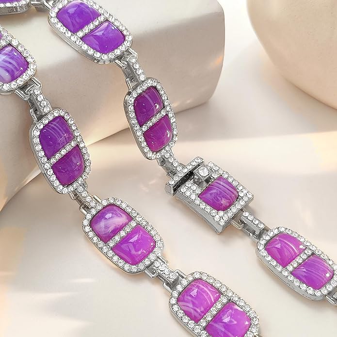 Chunky Necklace for Women 12 Colors Diamond Stone Gold Statement Necklace for Women Full Trendy Blue Birthstone Choker Necklace for Women Square Design Necklace Jewelry