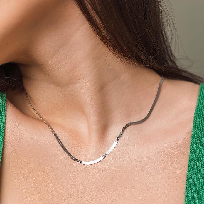 Freekiss Herringbone Necklace for Women,Dainty Gold Necklace,14k Gold Plated Snake,Gold Chain Choker Necklaces,Simple Gold Layered Necklaces,Gold Jewelry Gift for Women
