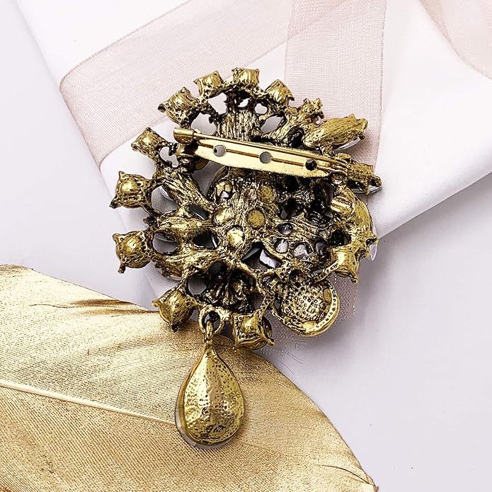 LAXPICOL Vintage Wedding Bridal Big Blue Crystal Rhinestone Tear drop Brooch Pin for Women