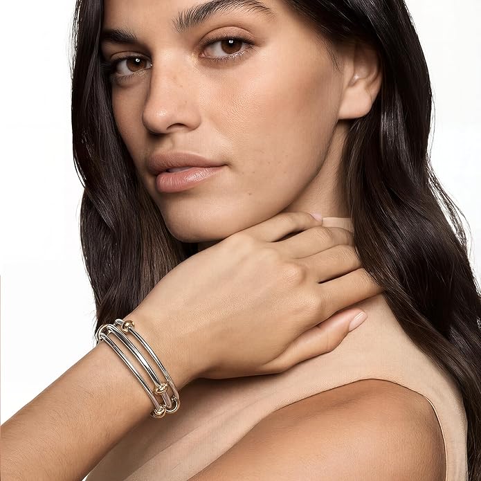 Musishiyu Gold Bracelets for Women Stacking Bangle - 18K Mixed Metal Tri-Color Rolling Interlocking Bands, Cubic Zirconia Fidget Anxiety Jewelry, Valentine's Galentine's Day Gifts (Love, Loyalty, Friendship)