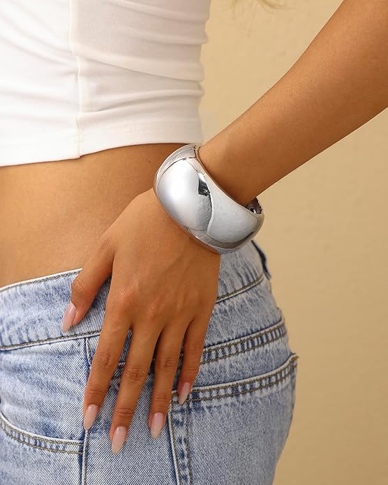 Bangle Bracelets for Women | 14K Gold Plated Trendy Wide Bracelets | Hinged Arm Cuff Bangles Chunky Bracelet for Women