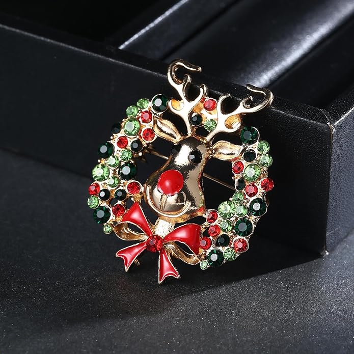 ONLYJUMP Christmas Bell Brooch Pins for Women Girls Lovely Crystal Christmass Tree Snowflake Bell Reindeer Snowman Brooches Colorful Xmas Enamel Pins Holiday Party Gift