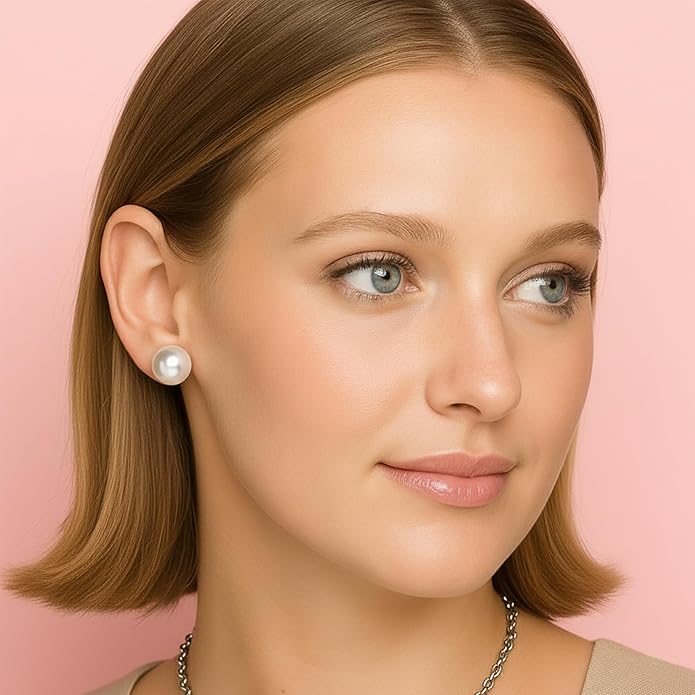 KEZEF Freshwater Pearl Stud Earrings for Women – AAA Quality Cultured Pearls on 925 Sterling Silver Post Rhodium or 14K Gold Plated, Sizes 6‑11 mm