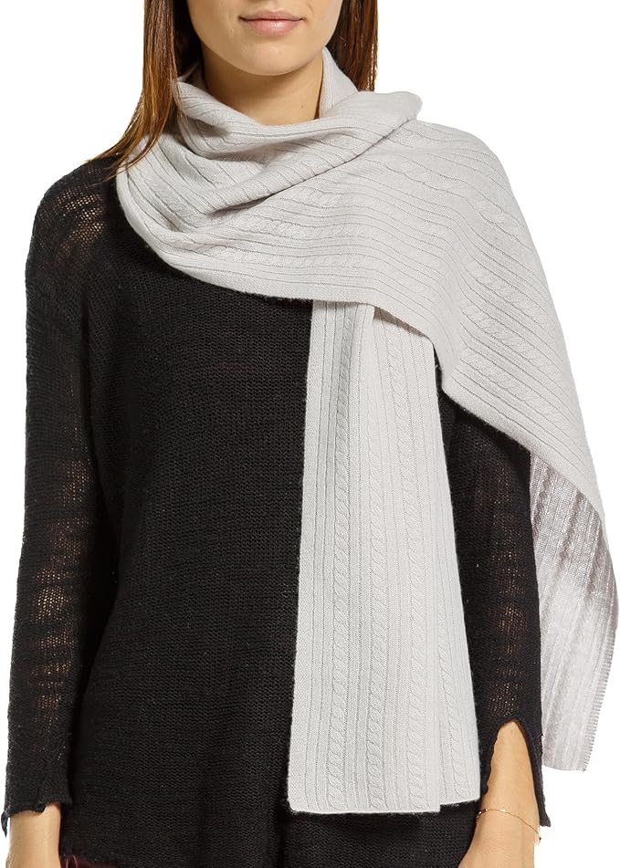 Fishers Finery Women's Cozy Cashmere Cable Knitted Winter Scarf | Black Label Box
