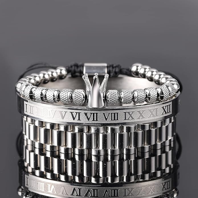 WFYOU 3PCS Stainless Steel Bracelets for Men Gold Roman Numeral Bangle Bracelet Twisted Cable Bracelet Adjustable Cuff Bracelet Mens Luxury Jewelry Bracelets Gifts