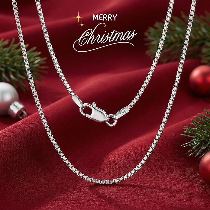 DSS 925 Sterling Silver Necklace for Women, Box Chain 1.5mm, Lobster Claw Clasps, Sterling Silver Chain, Italian Jewelry for Women, 16in - 36in