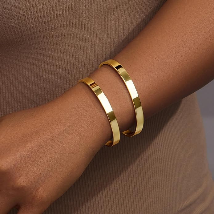 Silver Bracelets for Women Stack, Silver or Gold Plated Cuff Bangle Set, Trendy Silver Jewelry for Women Fashion