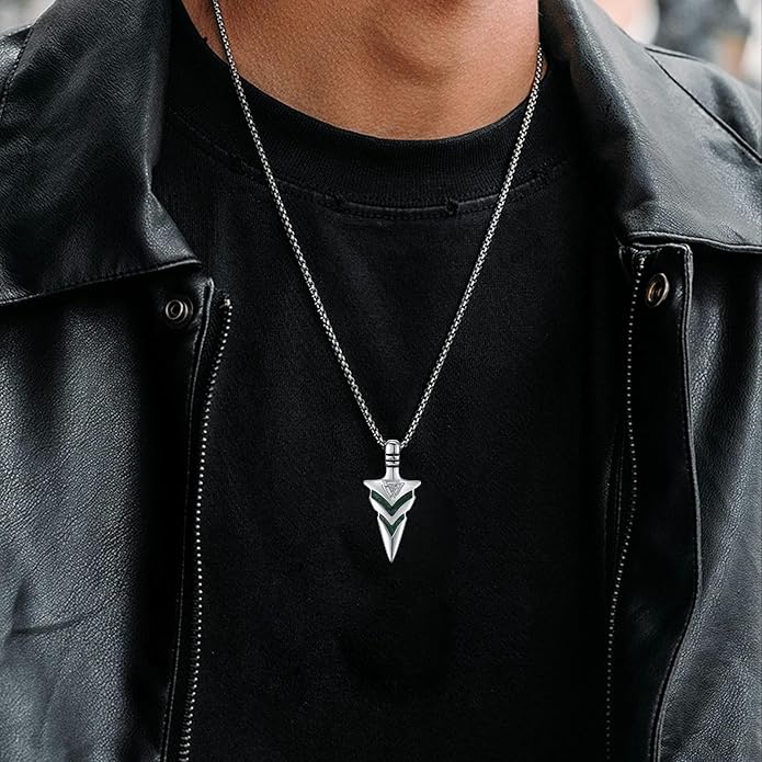 Suiknsn Arrowhead Necklace for Men Women 925 Sterling Silver Turquoise Malachite Celtic/Eye of Horus/Viking Arrow Pendant Amulet Jewelry Gifts Native American Necklace