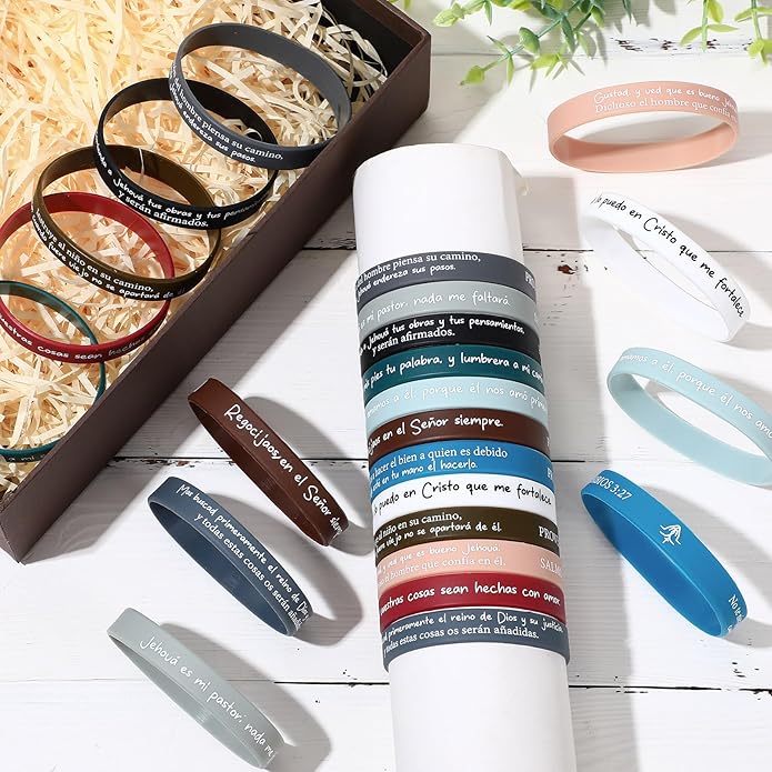 Ecation Bible Verses Bracelets Bulk Scripture Silicone Wristbands Inspirational Motivational Quote Rubber Wristbands Christian Bracelets for Easter Carnival Party Favors