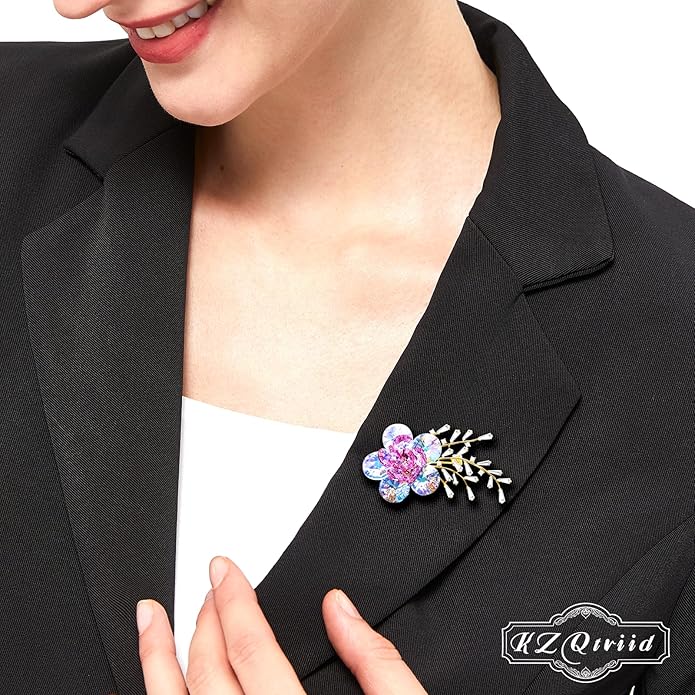 KZQtriid Brooches For Women,14k Gold Plated Copper,Crystal Roselle Cubic Zirconia Brooch Pins For Women ，Crystal Broach,Flower Broach