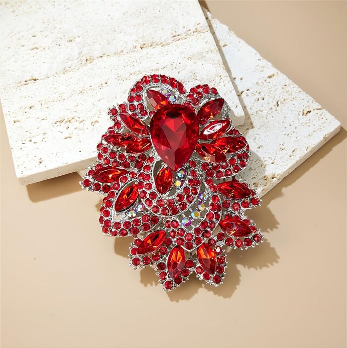 YOQUCOL Cubic Zirconia Big Brooch Pin for Women Badge Flower Lapel Large Pin Scarves Shawl Clip Clothes Decoration