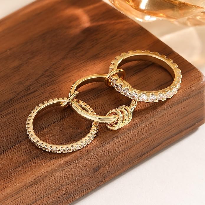 HOSICRON Gold Stackable Rings for Women Non Tarnish, Dainty Stackable 18k Gold Plated CZ Cubic Zirconia Rings, Gold Knuckle Women Rings Set
