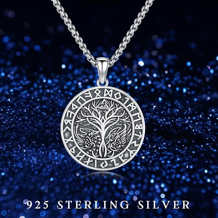 YueYuan Viking Necklace for Men 925 Sterling Silver Rune Amulet Pendant Nordic Necklace Viking Jewelry Gift for Father Husband Son