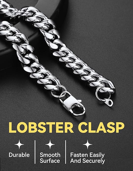 ChainsHouse Miami Cuban Link Chain Necklace for Men, 4.8mm/6mm/10mm/14mm Width, 14K Gold Plated/Stainless Steel/Black Mens Chunky Hip Hop Necklace Curb Chains, 14"-30" Length, Come Gift Box