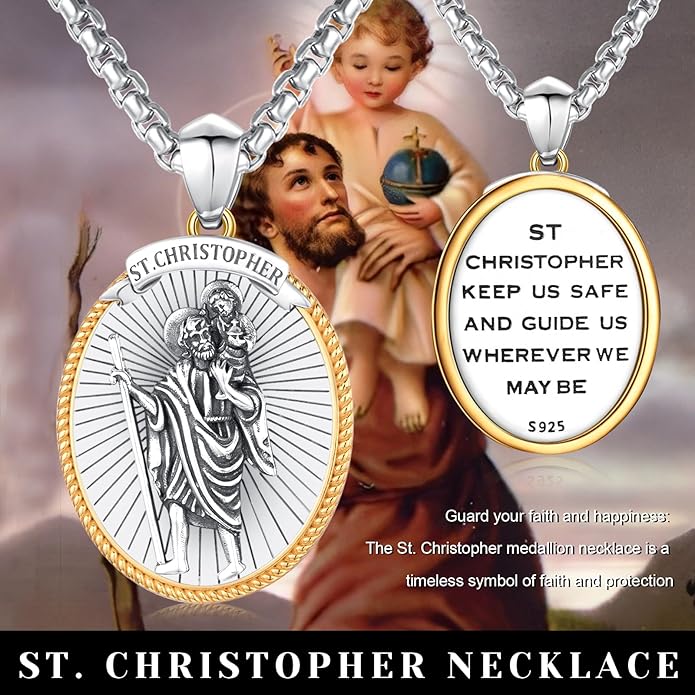 Taioiat Saint Necklace 925 Sterling Silver St Necklace Amulet Pendant Jewelry Religious Gift for Men Women