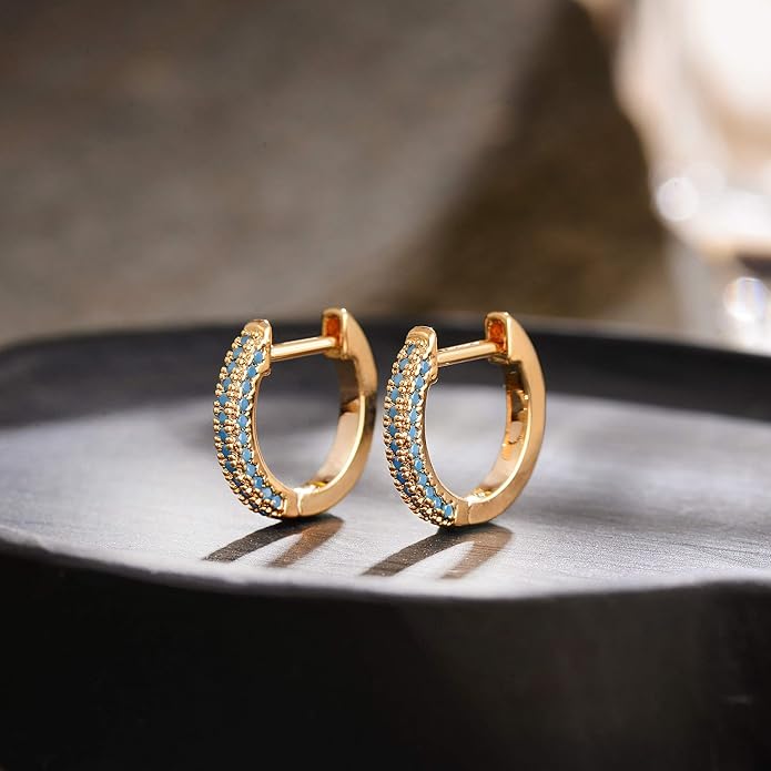 Gold Huggie Hoop Earrings 14K Gold Plated Dainty Chunky Thick Hoop Diamond Cubic Zriconia Inlay Sleeper Tiny Delicate Boho Beach Simple Hypoallergenic Jewelry Gift for Her