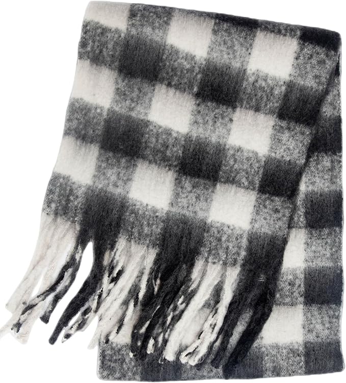 SHOHOKU Large Chunky Plaid Scarf Coloured Checked Oversized Scarf Tassel Soft Fall Winter Thick Warm Shawl Women