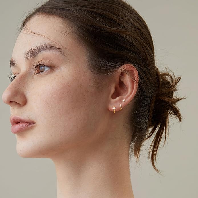 Gold Ear Cuffs Earrings for Women Non Piercing - Clip on Cartilage Earrings Dainty 14K Gold Sterling Silver Plated Cubic Zirconia Huggie Hoop Earring for Women No Tarnish Trendy Jewelry Set