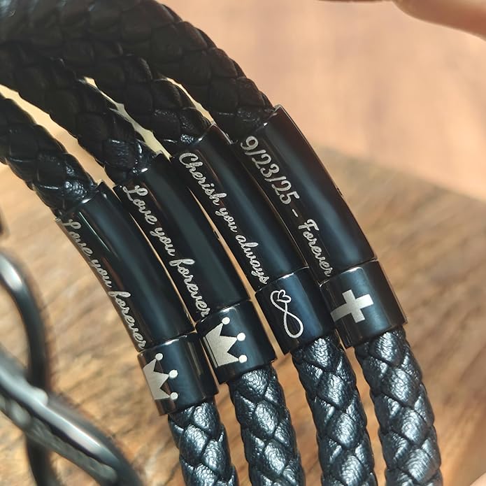 To My Man, Personalized Dual Name Infinity Leather Bracelet, Custom Name Text and Symbol Stainless Steel Braided Bracelet for Men/Women, for Xmas, Birthday, Anniversary, Valentine