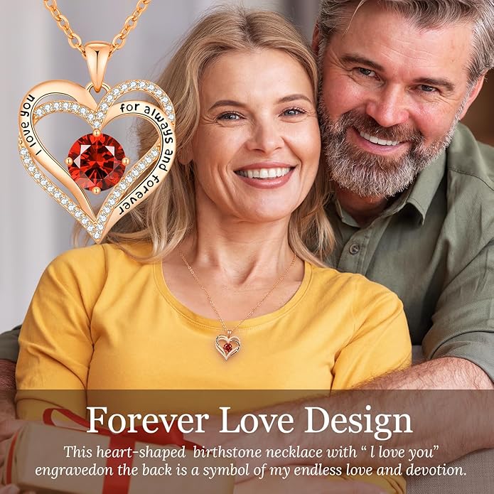 CDE Forever Love Heart Necklaces for Women, Mom, Girlfriend, Wedding Anniversary Birthday Mother Day Christmas Day Gift for Wife Girlfriend Jewelry with Birthstone Pendant