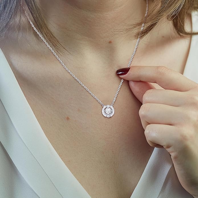 TRYNDI Crystal Halo Silver Pendant Necklace for Women - Wife Presents for Christmas, Mother's Day, Valentine’s Day, Anniversary, Birthday Gifts For Her - Romantic Girlfriend, Soulmate, Wife Birthday Gift Ideas
