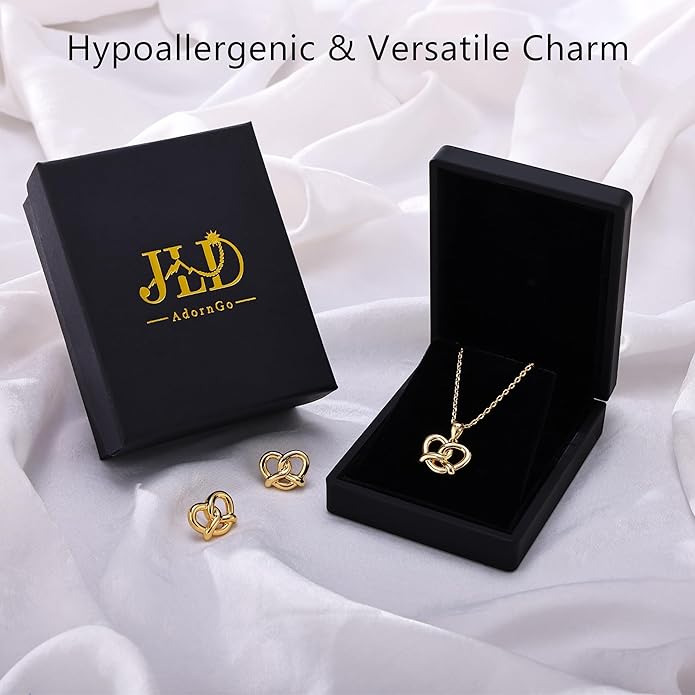 18k Gold Plated Jewelry Set for Women Dainty Necklace & Stud Earrings Trendy Chunky Birthday Mother’s Day Gift