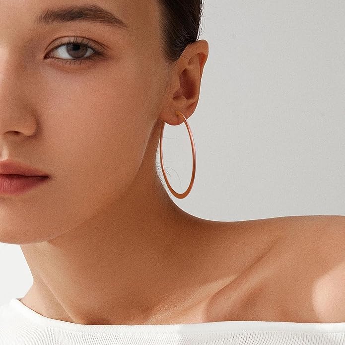 Gacimy Flattened 14K Gold Plated Hoop Earrings for Women, 14K Real Gold Plated Hoops with 925 Sterling Silver Post,Hypoallergenic Lightweight Earring