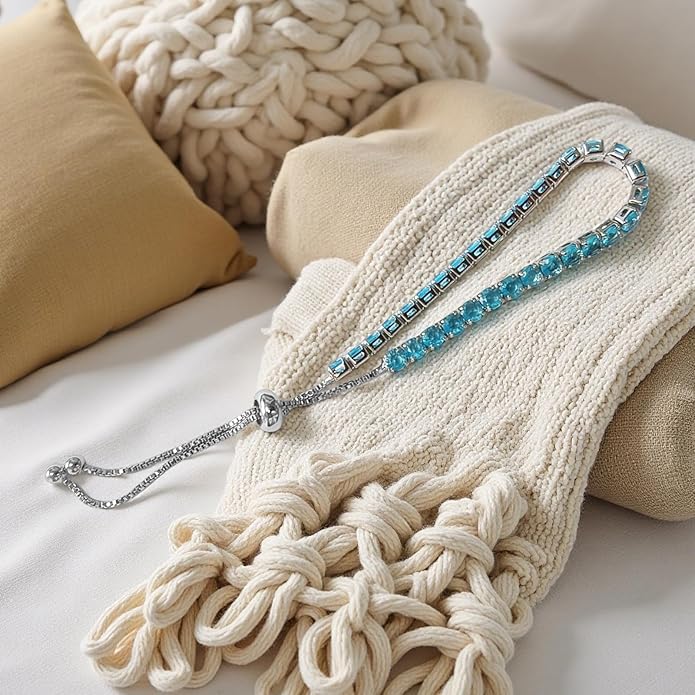 Italian Sterling Silver Women's Tennis Bracelets | Ladies' Sterling Silver Rope Adjustable Bracelet with Crystals | Gift for She