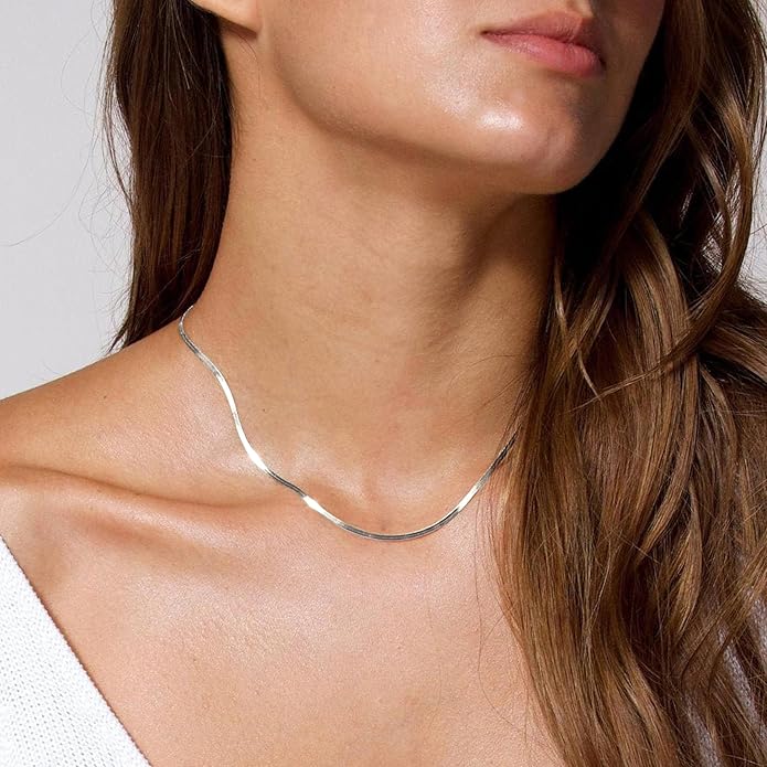 Freekiss Herringbone Necklace for Women,Dainty Gold Necklace,14k Gold Plated Snake,Gold Chain Choker Necklaces,Simple Gold Layered Necklaces,Gold Jewelry Gift for Women