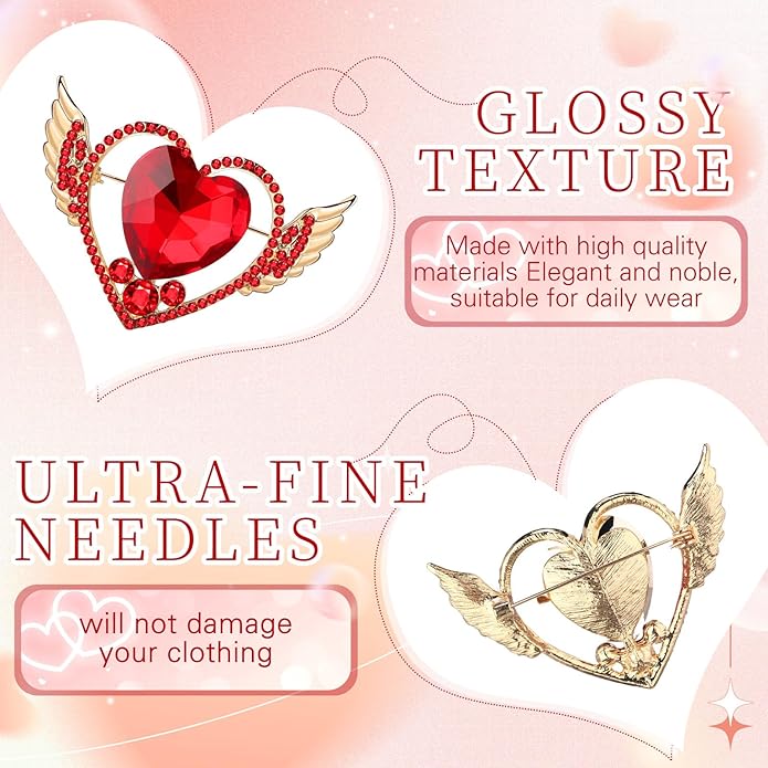 Junkin 6 Pcs Love Heart Brooch Pin Women Crystal Rhinestone Gift Hollow Lapel Crystal Brooch Pins for Girls Party Wedding Festivals Valentine's Day
