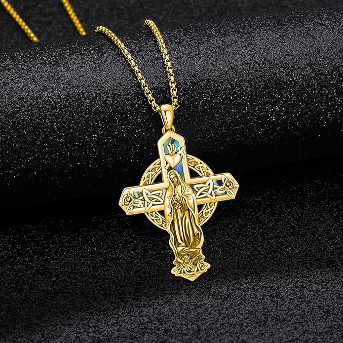 Midir&Etain Cross Necklace 925 Sterling Silver Celtic Christian Pendant Religious Protection Jewelry for Women Men