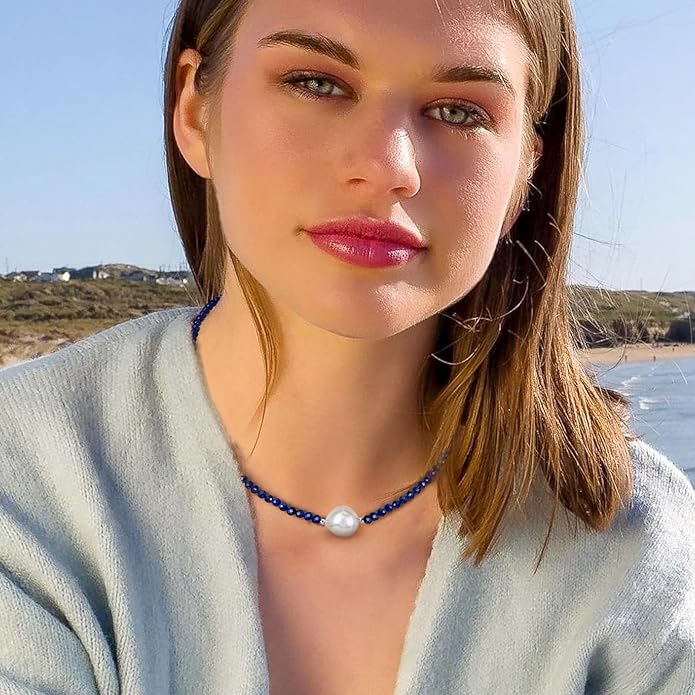 Beaded Necklace Pearl Necklaces for Women Single Pearl Necklace 11-12mm Freshwater Pearl Necklace Trendy Jewelry Gift Birthstone Bead Necklaces Pearl Choker Adjustable Chain