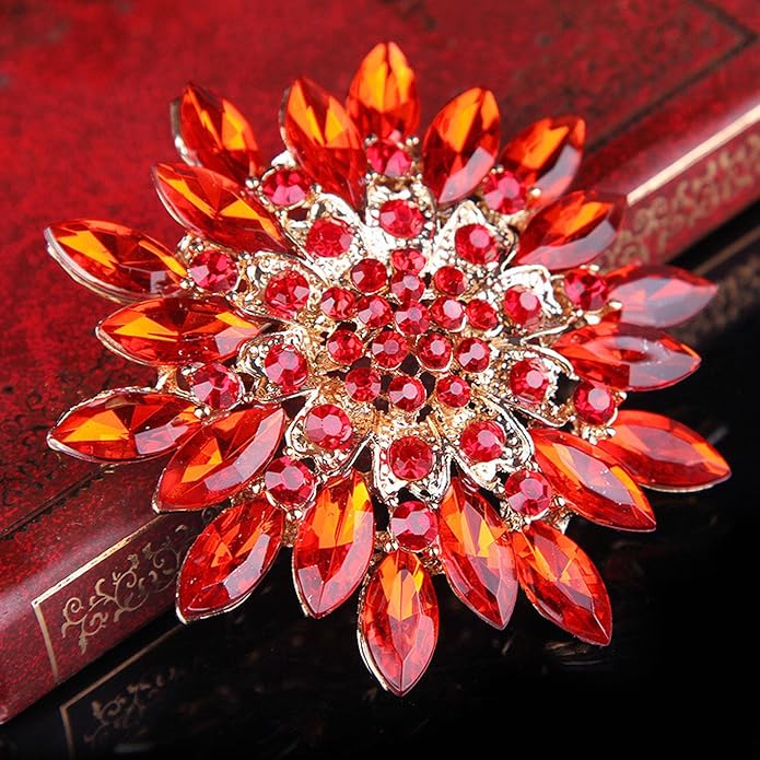 Rhinestone Sunflower Brooch Pin Red Pink Flower Brooch Stylish Crystal Brooch Elegant Clothing Hat Bag Accessories Jewerly for Women